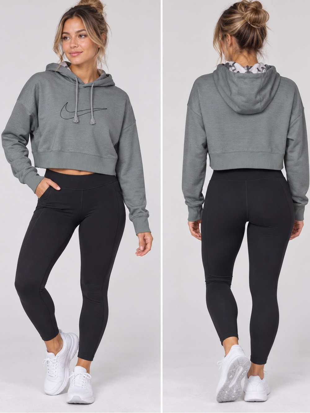 Nike Women’s Dri-FIT Cropped Hoodie Size Small Gray Swoosh